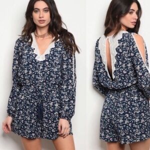Nikibiki Lavender Floral print long sleeve drawstring waist romper